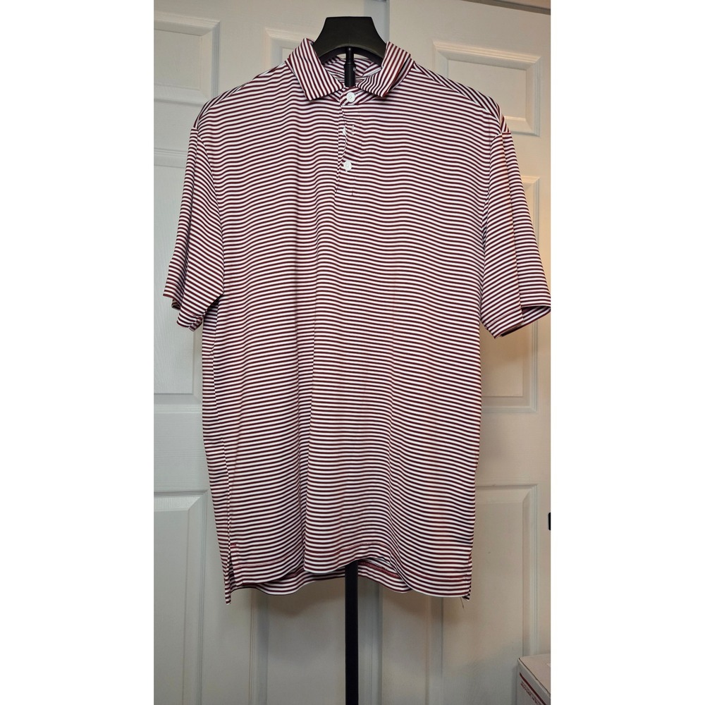 Columbia Golf Mens Large Maroon White‎ Striped Polo Shirt Spring Run Logo L